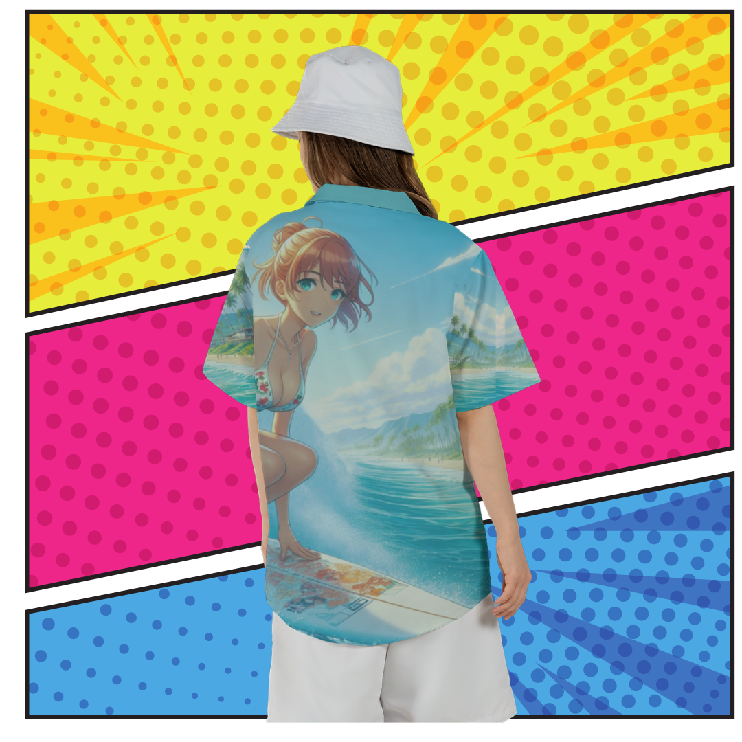 Anime Hawaiian shirt surfer girl  mock up back