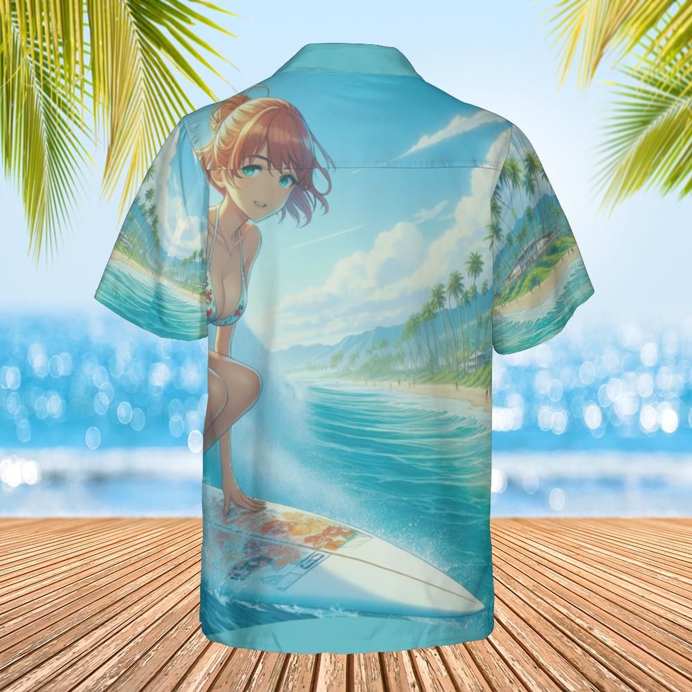 Anime Hawaiian shirt surfer girl back