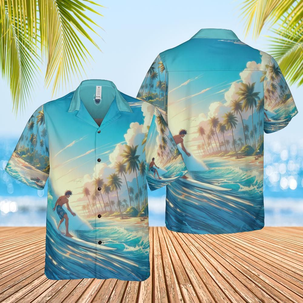 Hawaiian shirt Anime surfer front back