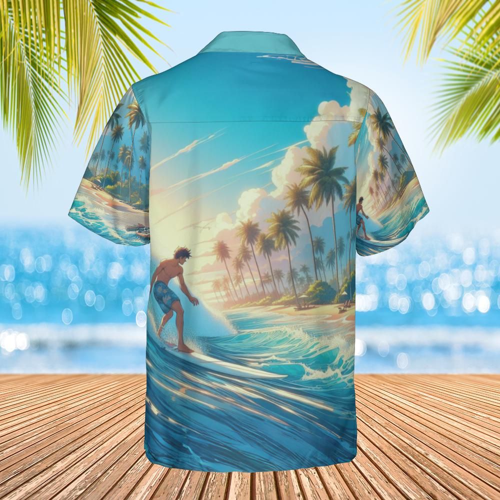 Hawaiian shirt Anime surfer  back