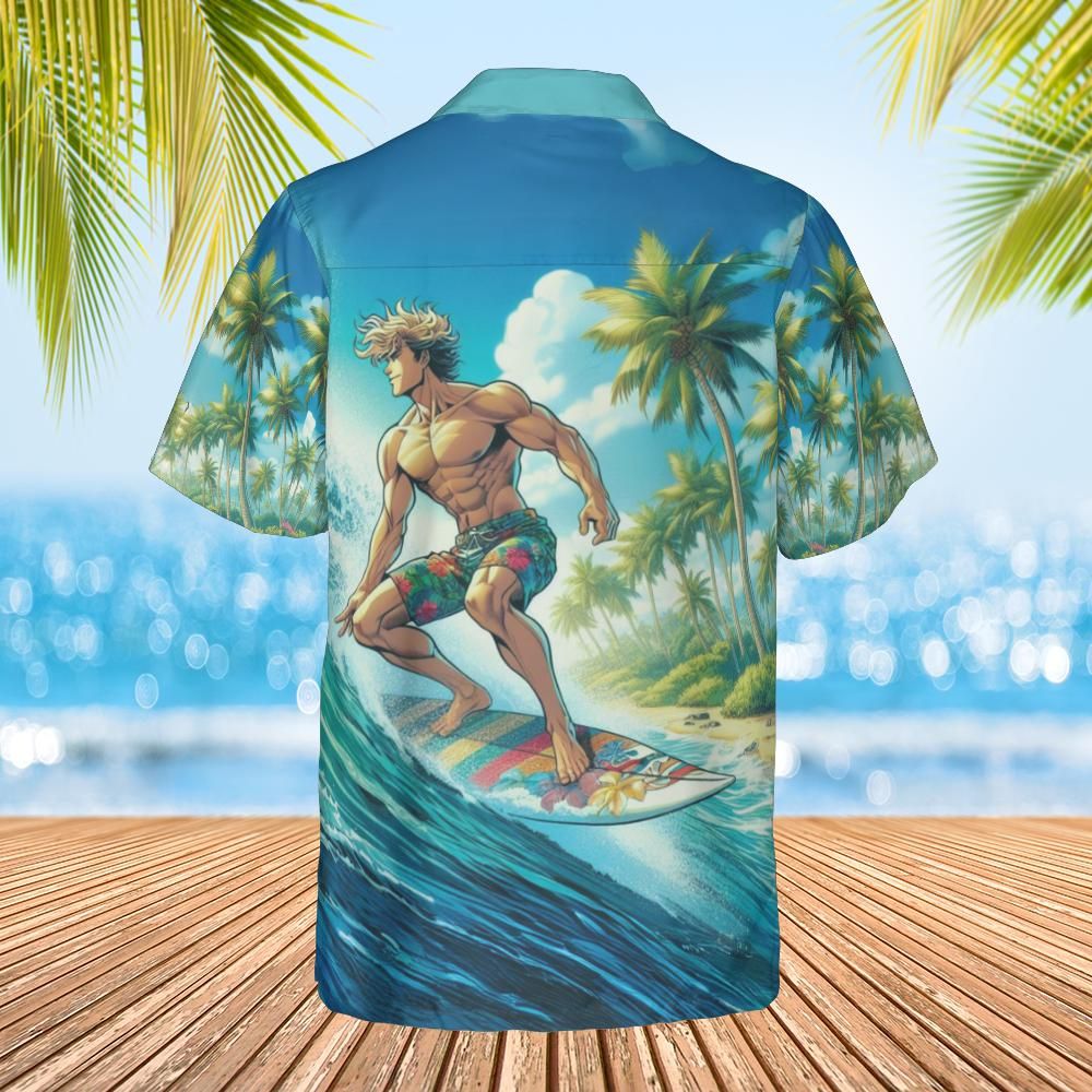 Hawaiian shirt Anime surfer jacked back