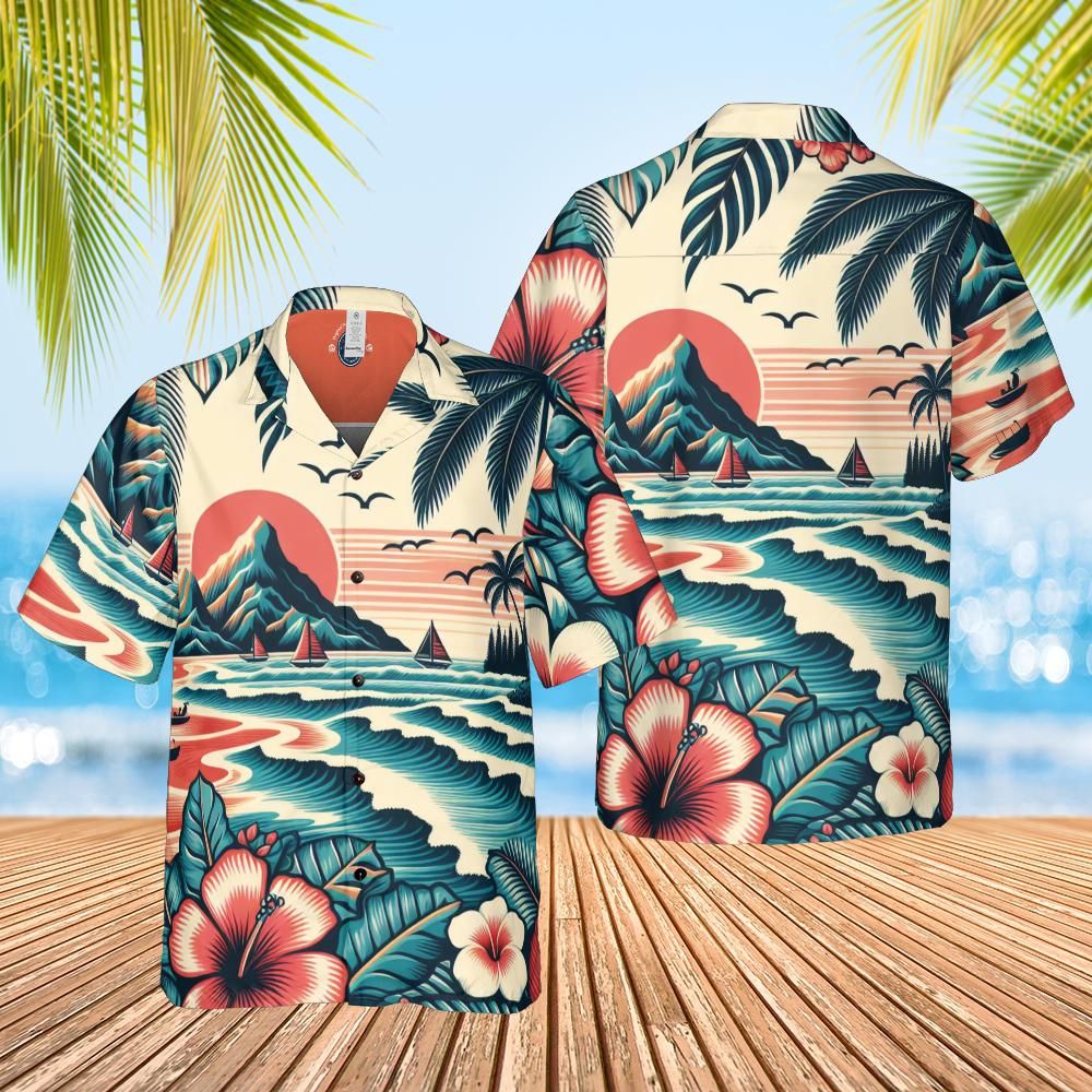 Hawaiian shirt Aloha shirt Classic island pattern front back