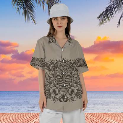 Happy tiki  Hawaiian shirt light brown