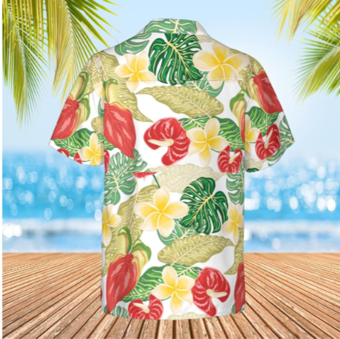 Hawaiian Shirt Aloha shirt unisex shirt Floral on white back