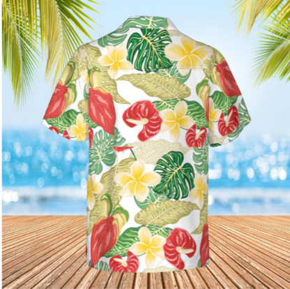 Hawaiian Shirt Aloha shirt unisex shirt Floral on white back