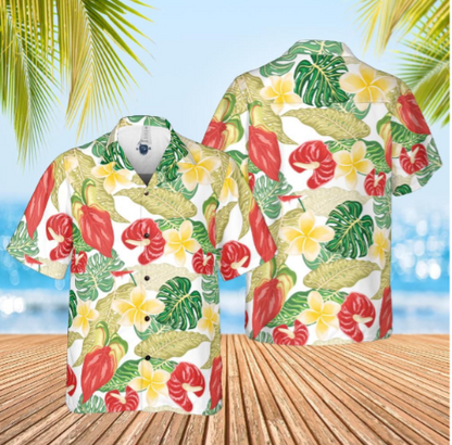 Hawaiian Shirt Aloha shirt unisex shirt Floral on white front back