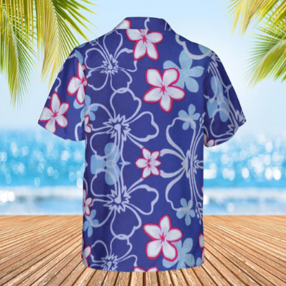 Hawaiian Shirt Aloaha shirt unisex shirt Floral on dark blue back