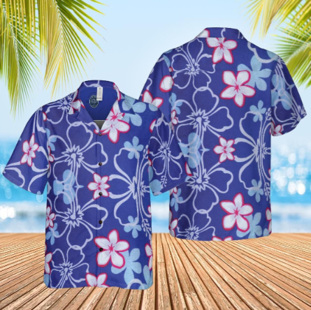 Hawaiian Shirt Aloaha shirt unisex shirt Floral on dark blue front back