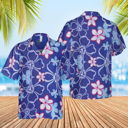 Hawaiian Shirt Aloaha shirt unisex shirt Floral on dark blue front back