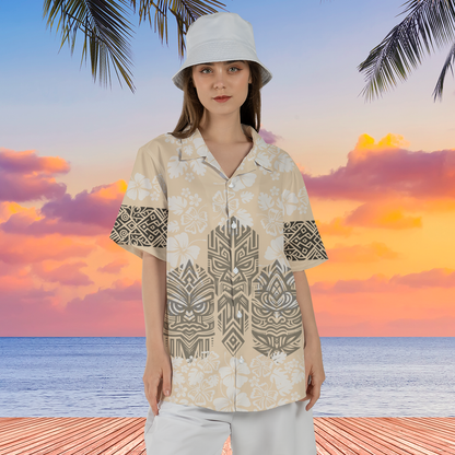 Hawaiian style Tiki shirt 3 faces cream  mock up