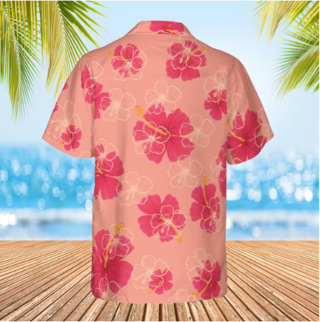 Hawaiian Shirts, Aloha shirt, Floral red Hibiscus on pale red back