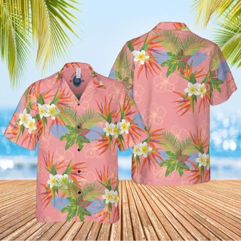 Hawaiian shirt Aloha shirt unisex shirt Floral on salmon front back