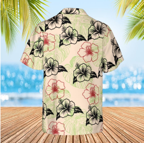 Hawaiian shirt Aloha shirt unisex shirt Hibiscus on cream back