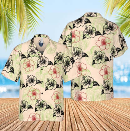 Hawaiian shirt Aloha shirt unisex shirt Hibiscus on cream front back