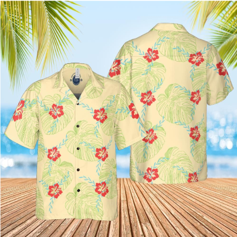 Hawaiian shirt  Aloha shirt unisex shirt floral on lemon front back