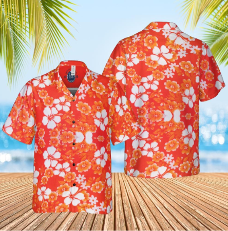 Hawaiian shirt  Aloha shirt unisex shirt floral on sark orange front back