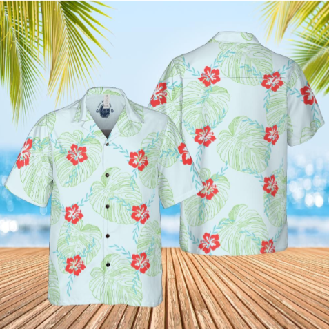 Hawaiian shirt  Aloha shirt unisex shirt floral on sky blue front back