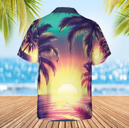 Hawaiian shirt  Aloha shirt unisex shirt sunset palms back