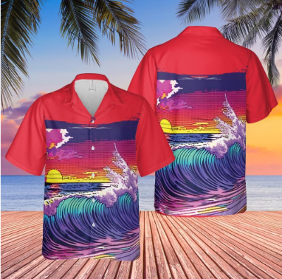 Hawaiian shirt Anime style wave front back