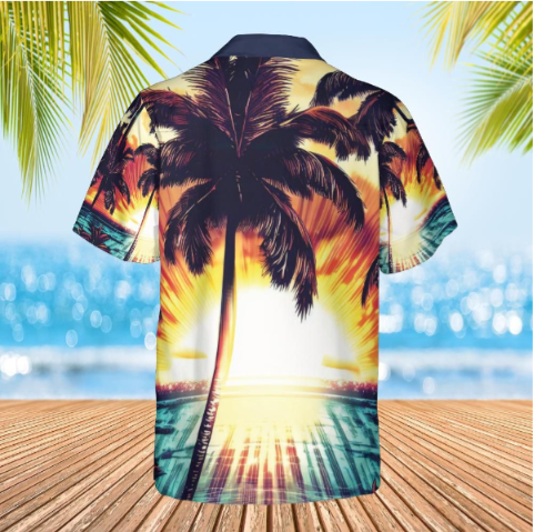 Hawaiian shirt, Aloha shirt,  unisex shirt Sunset on ocean back