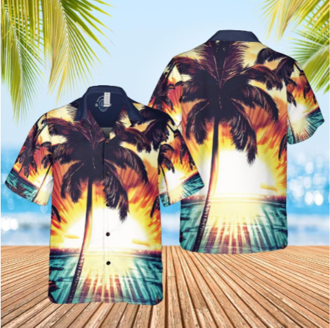 Hawaiian shirt, Aloha shirt,  unisex shirt Sunset on ocean front back