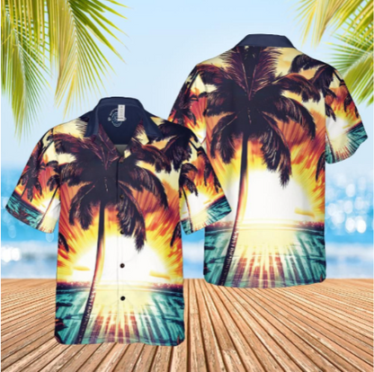 Hawaiian shirt, Aloha shirt,  unisex shirt Sunset on ocean front back