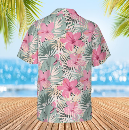 Hawaiian shirt, Aloha shirt, unisex shirt tropical jungle on pink back