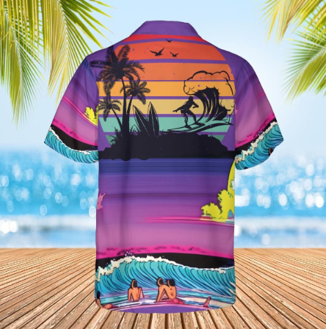 Hawaiian shirt, Aloha shirt unisex shirt purple sunset back