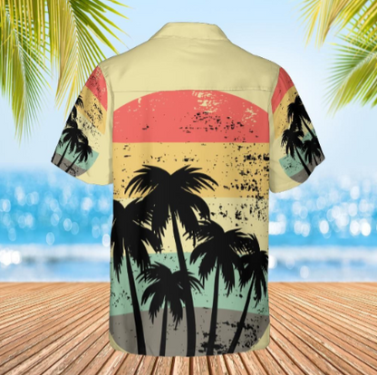 Hawaiian shirt sunset palms yellow lemon back