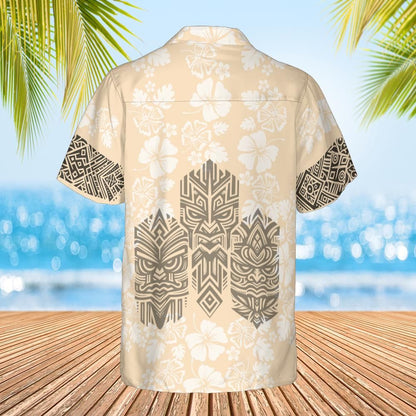 Hawaiian style Tiki shirt 3 faces cream back