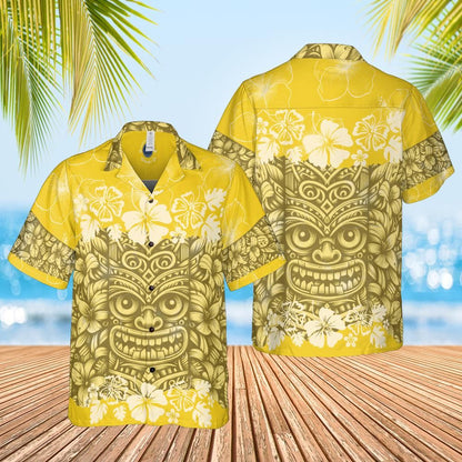 Tik Hawaiian shirt Yellow n white front n back