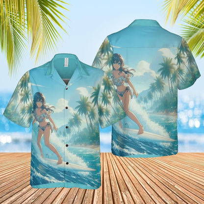 Anime Hawaiian shirt Surfer girl front back