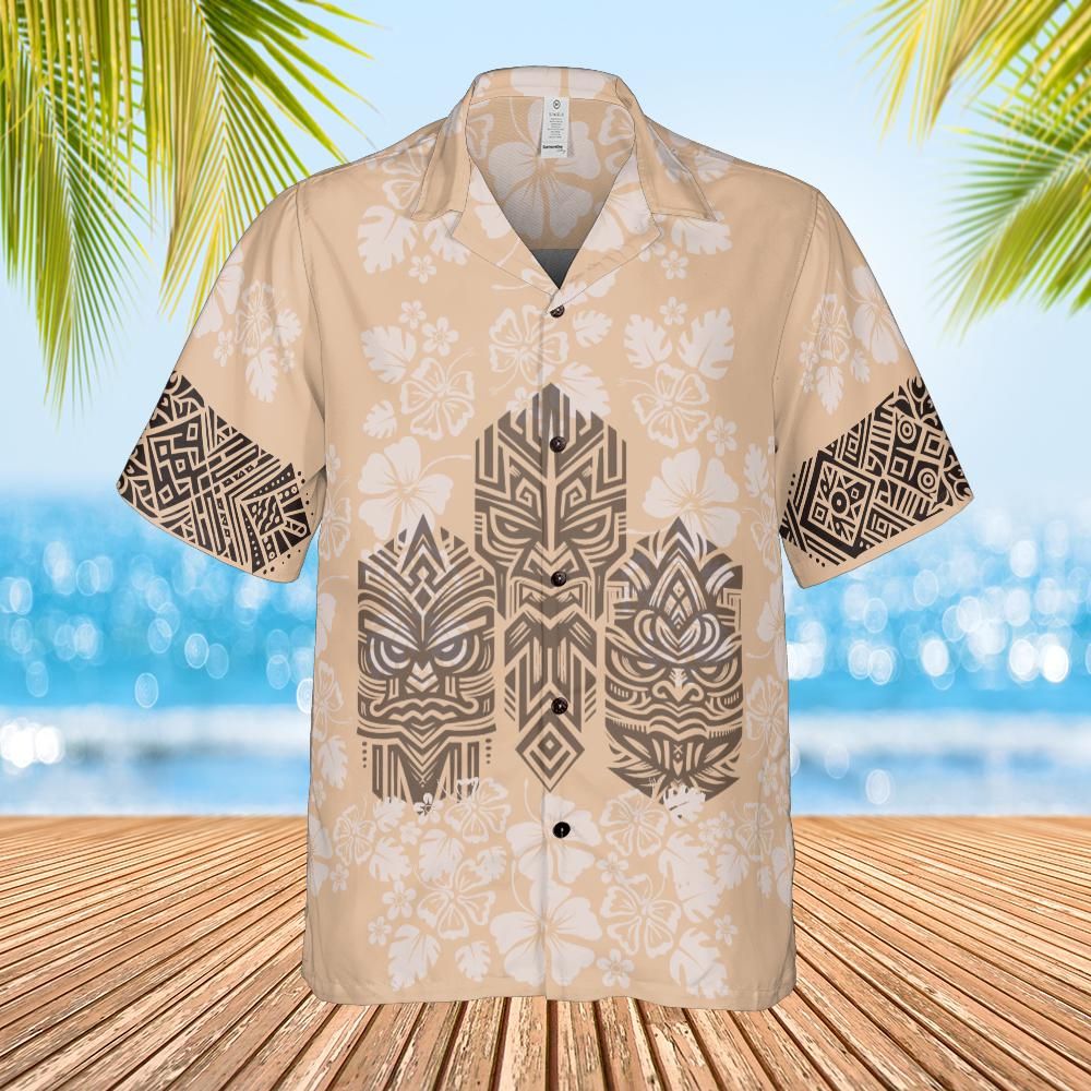 Hawaiian Tiki Shirt beige front