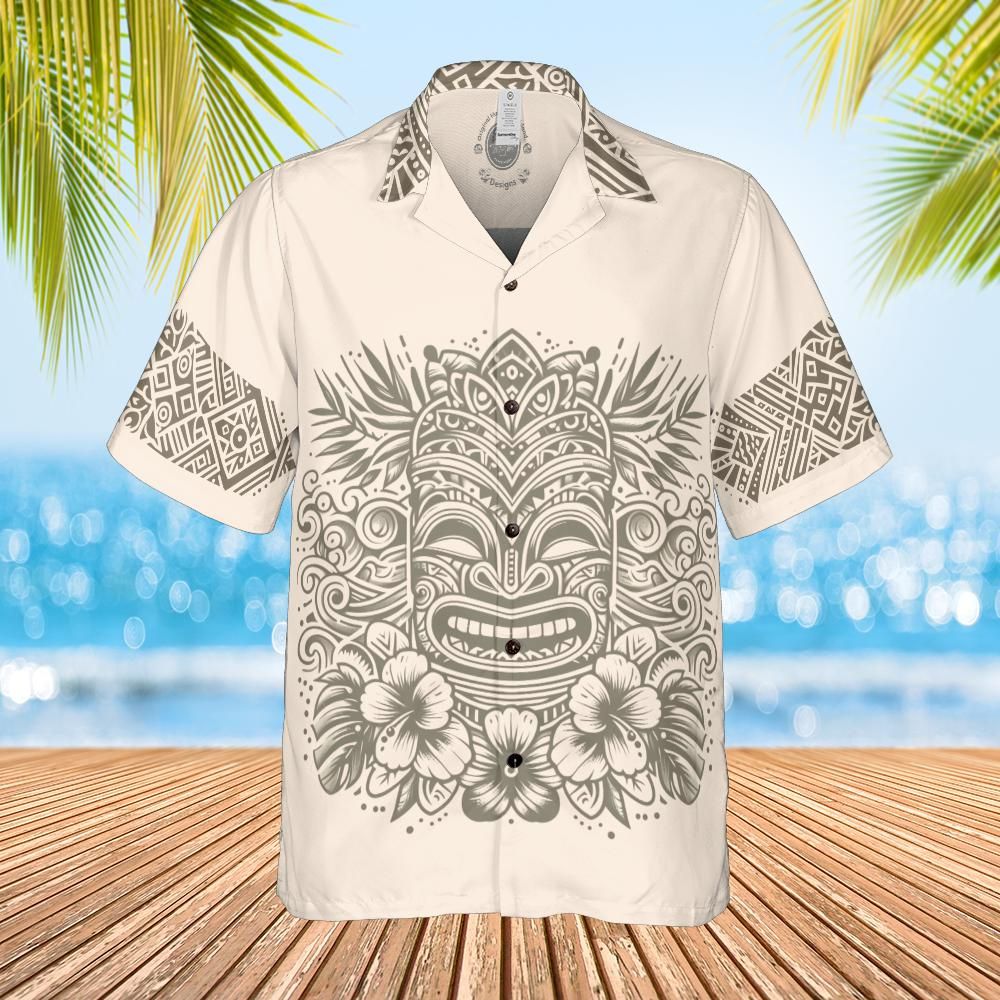 Happy tiki Hawaiian Shirt beige front