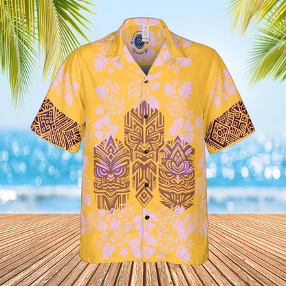 Hawaiian Tiki shirt 3 faces yellow glow front