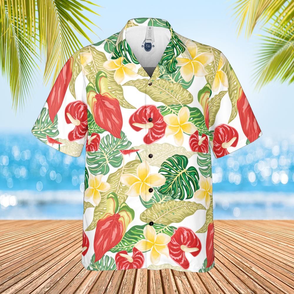 Hawaiian Shirt Aloha shirt unisex shirt Floral on white front