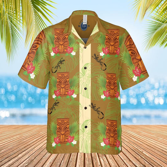 Hawaiian shirt  Aloha shirt unisex shirt Tiki and gecko front