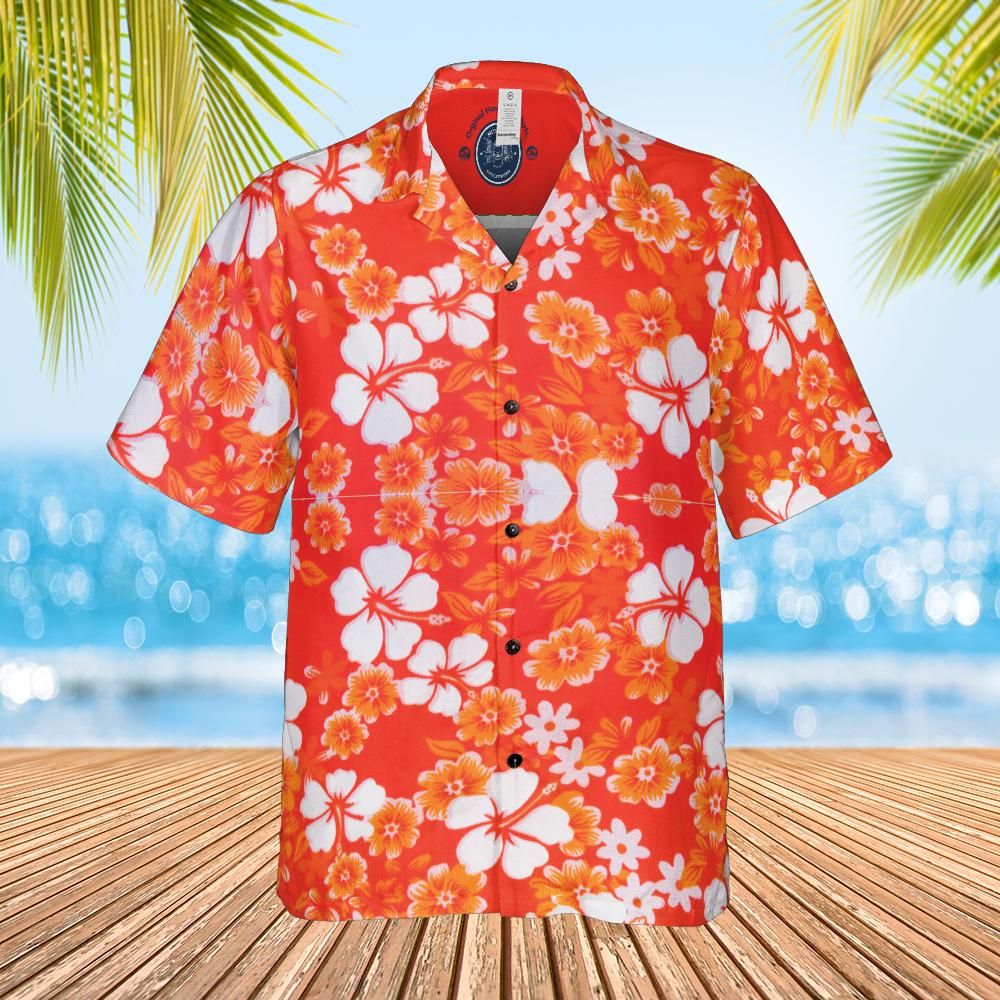 Hawaiian shirt  Aloha shirt unisex shirt floral on sark orange front