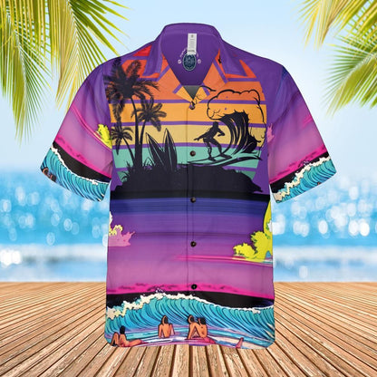 Hawaiian shirt, Aloha shirt unisex shirt purple sunset front