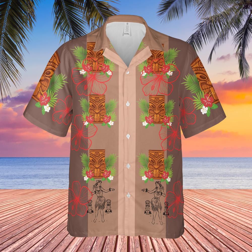 Hei- Tiki Hawaiian shirt Aloha shirt unisex shirt on brown front