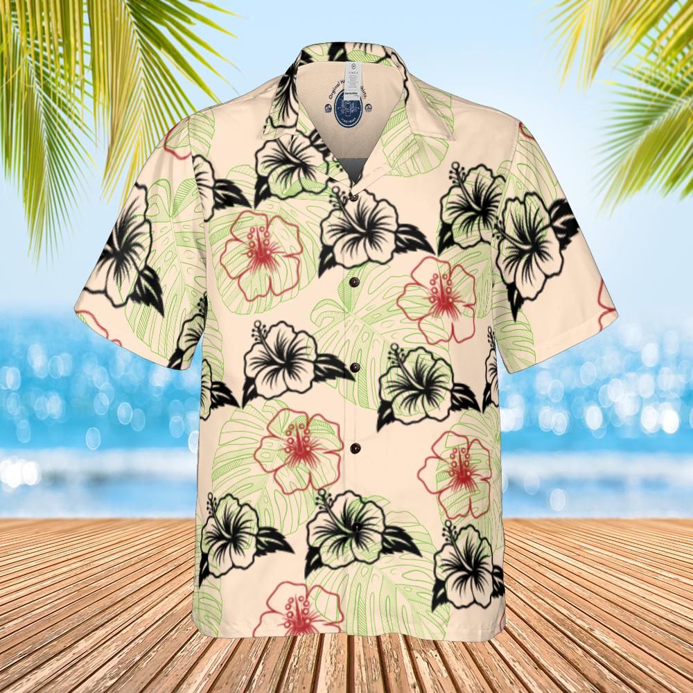 Hawaiian shirt Aloha shirt unisex shirt Hibiscus on cream  front