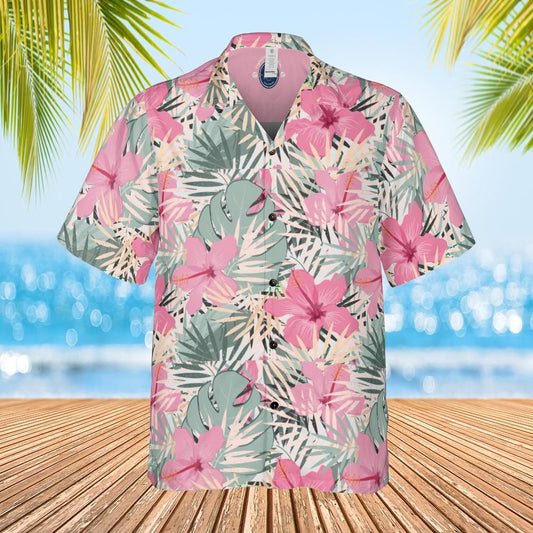 Hawaiian shirt, Aloha shirt, unisex shirt tropical jungle on pink 