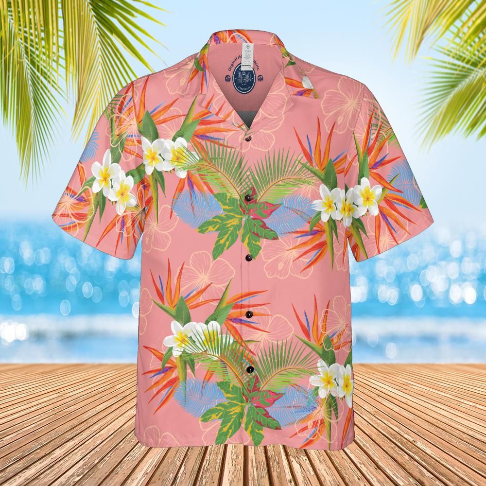 Hawaiian shirt Aloha shirt unisex shirt Floral on salmon