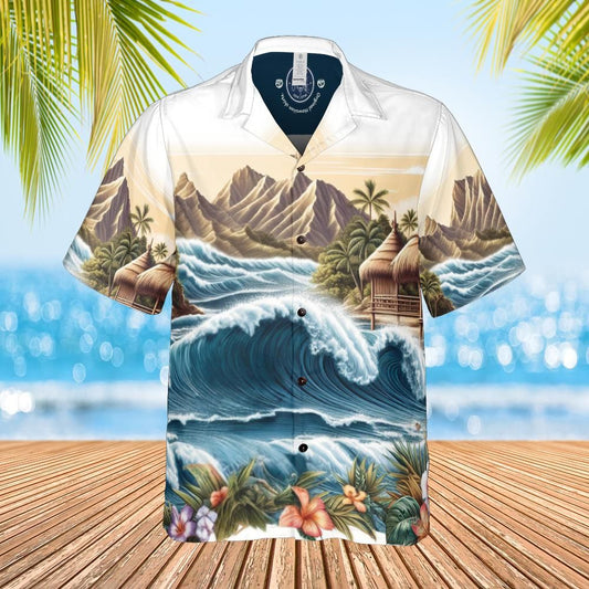 Hawaiian Shirt Aloha shirt waves hula girl front