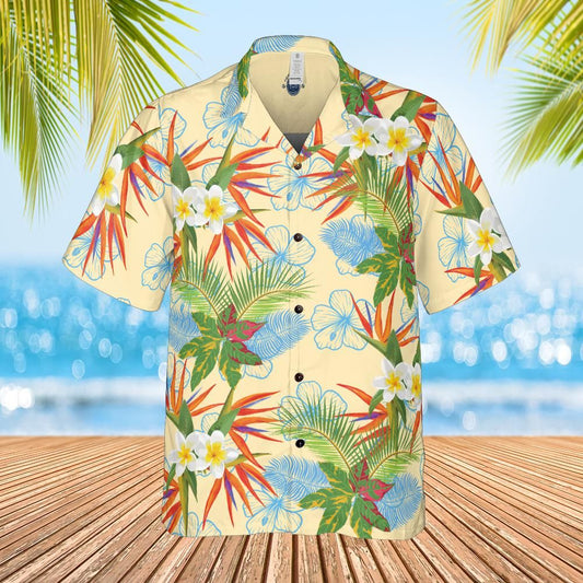 Hawaiian shirt  Aloha shirt unisex shirt floral on  pale lemon front