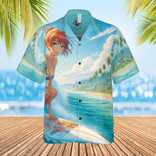 Anime Hawaiian shirt surfer girl front