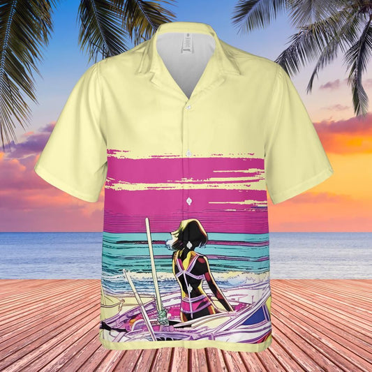 Hawaiian shirt Aloha shirt Unisex shirt Anime style girl on  sand front