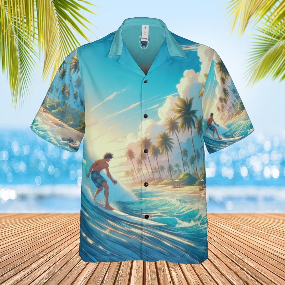 Hawaiian shirt Anime surfer  front