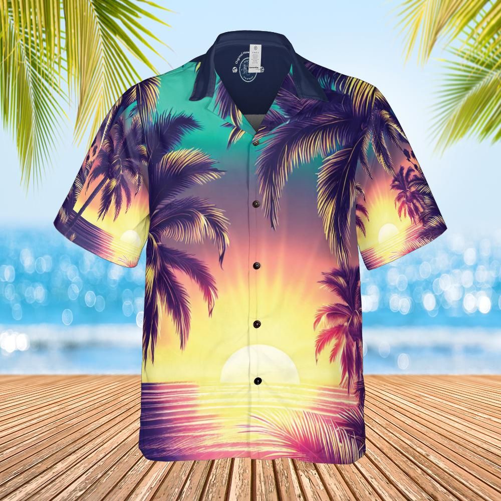 Hawaiian shirt  Aloha shirt unisex shirt sunset palms front