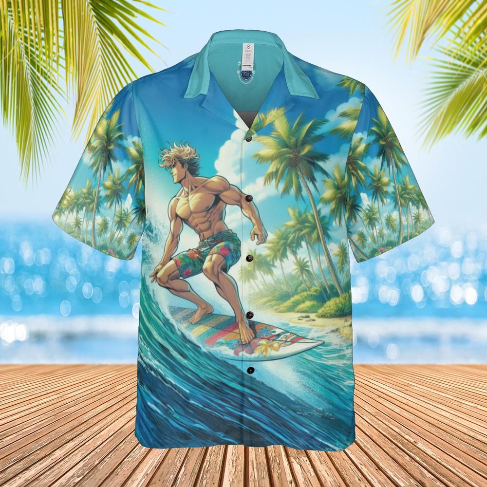 Hawaiian shirt Anime surfer jacked front